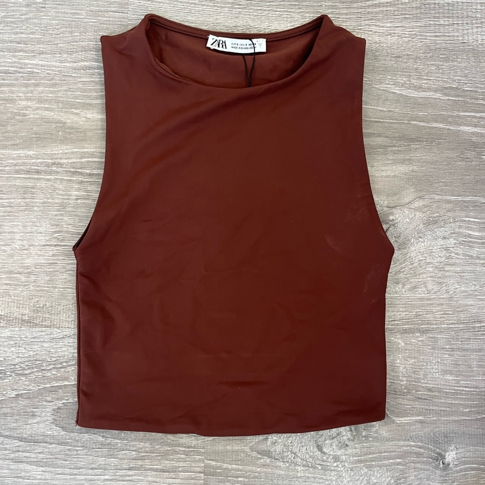 Brown High neck zara tank